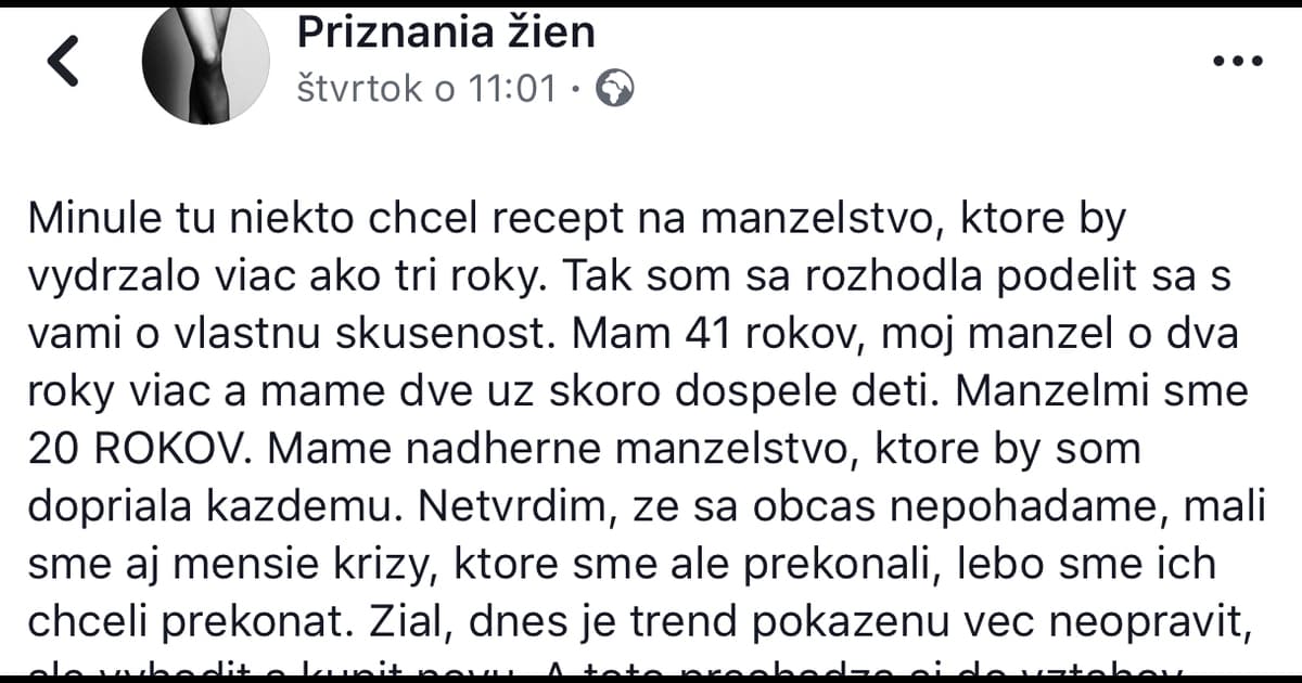 Neznáma Slovenka napísala recept na šťastné manželstvo. Jej slová pomohli stovkám ľudí