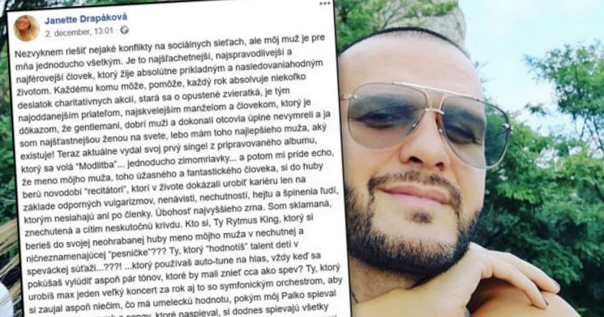 Manželka Paľa Drapáka verejne naložila Rytmusovi: „Ty sopliak, nehanbíš sa?“