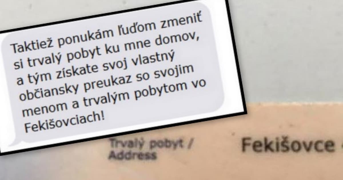 Matej predáva svoj občiansky preukaz s trvalým pobytom Fekišovce. Dom je blízko obecného úradu!