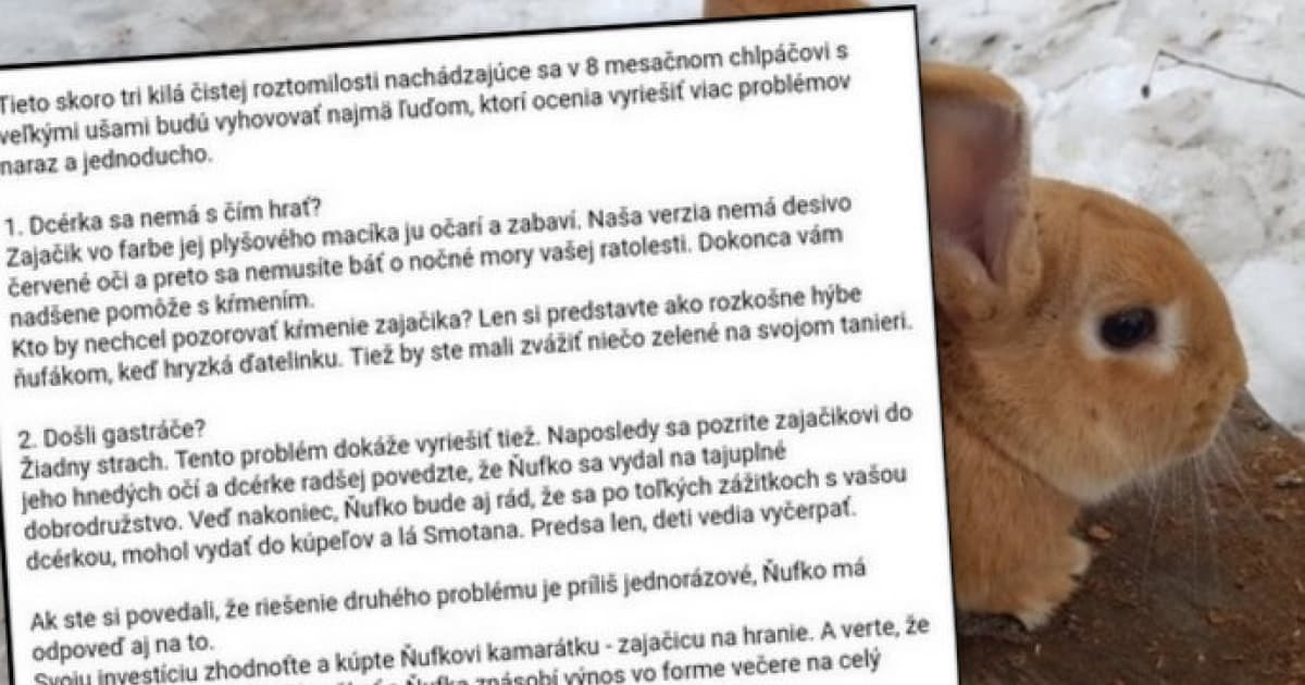 Predáva zajaca a dal k tomu popis, že ho budeš chcieť aj ty!