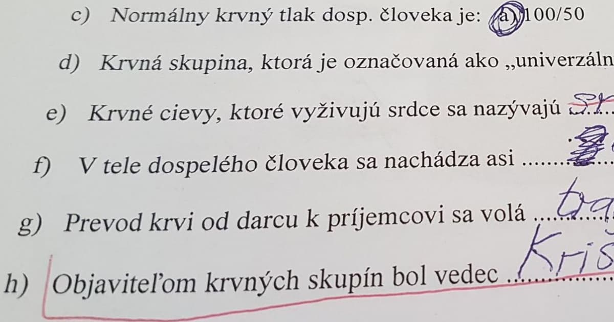 Ktorý vedec objavila krvné skupiny? Tento žiak v tom má jasno!
