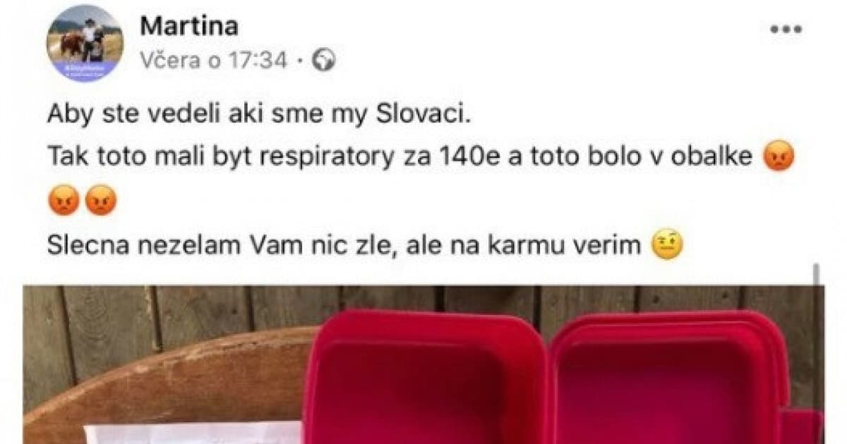„Aby ste vedeli, akí sme my, Slováci!“ Martina si objednala respirátory za 140 eur. Toto jej prišlo