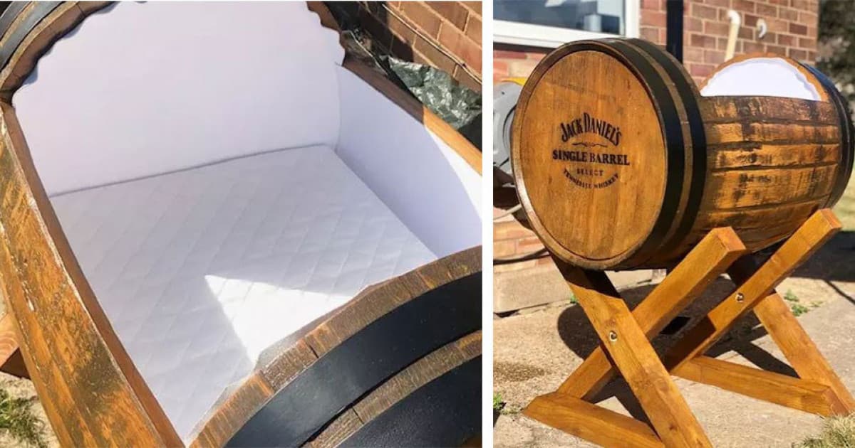 Budúci otecko geniálne využil voľný čas v karanténe. Zo suda na whisky Jack Daniel’s vyrobil postieľku